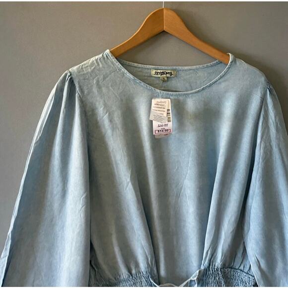 Corseted/Lace up Hem Faux Denim Shirt- Size XL - Picture 3 of 6